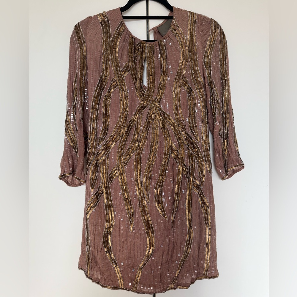 Heartloom Sequin Embellished Dress in Gold and Brown